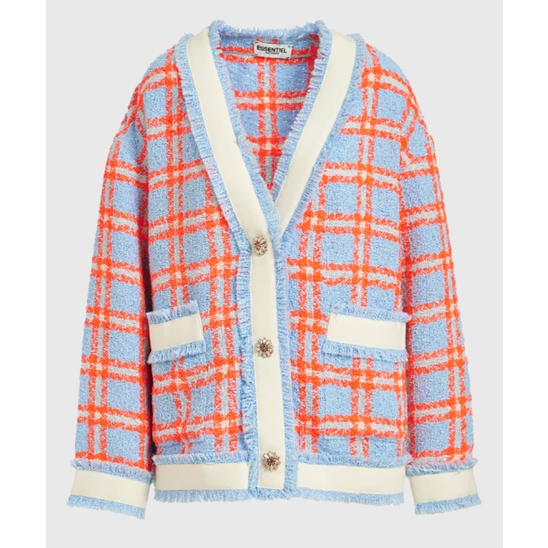 Essentiel Antwerp Folivia Oversized Check Cardigan Jacket Size L Large